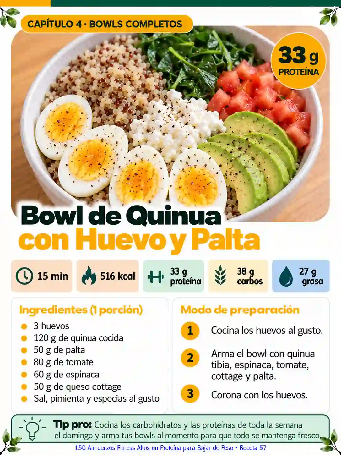Bowl de quinoa con huevo y palta
